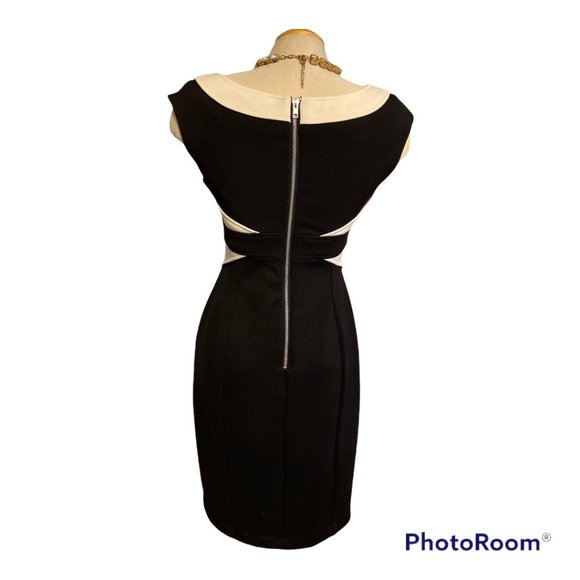 Quality Dress Black & Cream Sz 8 Elegant Flattering Waistline - Picture 3 of 4